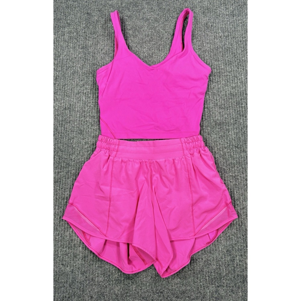 Lululemon Womens Size 4 Hot Pink 2 Piece Set Longline Bra Running Shorts